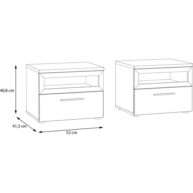 Nachtkommode >MAYACUS< 2er Set, 1 Schublade, 1 Fach, weiß, Eiche Dekor - 52x40,8x41,3cm BxHxT – Bild 4