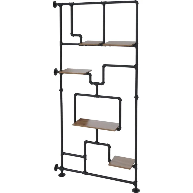 Raumteiler mit Regal HWC-P10, Wohnregal Ablageregal, Industrial Metall Melamin MVG 203x100x20cm ~ braun – Bild 7