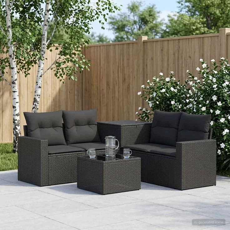 vidaXL Sofa Set 6 stk. Schwarz Polyrattan und Stahl 3447391 – Bild 1