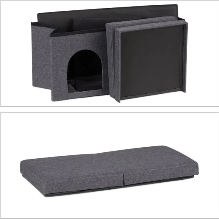 Relaxdays Katzenhöhle mit Deckel, 38,5 x 74,5 x 37 cm, Grau – Bild 6