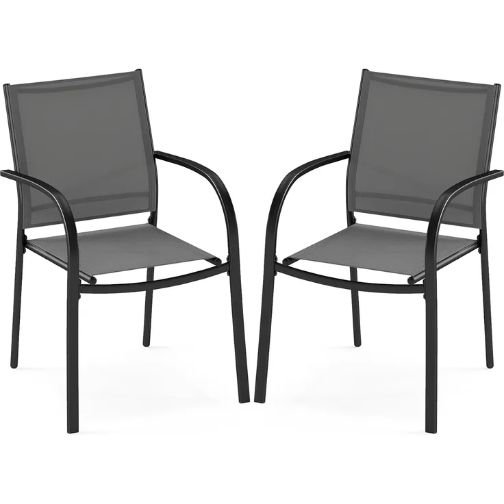FANTASK Terrassenstühle aus Textilene und Metallgestell, Balkonstühle, Gartenstühle 2er Set mit Armlehnen bis 150 kg belastbar, 61 x 58 x 85 cm (Grau)