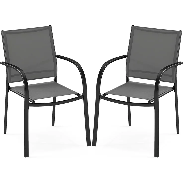 FANTASK Terrassenstühle aus Textilene und Metallgestell, Balkonstühle, Gartenstühle 2er Set mit Armlehnen bis 150 kg belastbar, 61 x 58 x 85 cm (Grau) – Bild 1