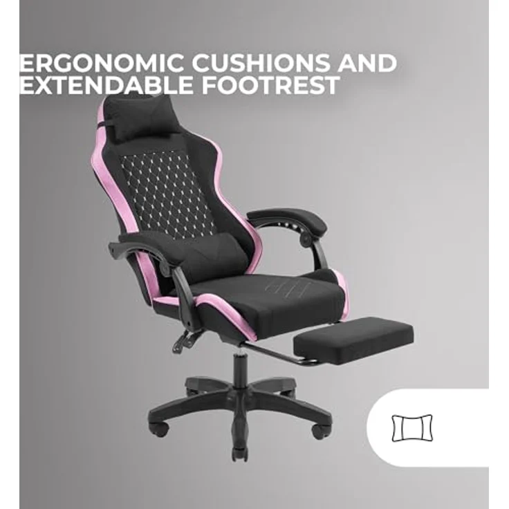 MARS GAMING MGC-X, Ergonomischer Gaming-Stuhl, Atmungsaktiver Stoff, Verstellbare Rückenlehne und Höhe, Dynamische Armlehnen, Nacken- und Lendenkissen, Bürostuhl mit Ausziehbarer Fußstütze, Rosa – Bild 6