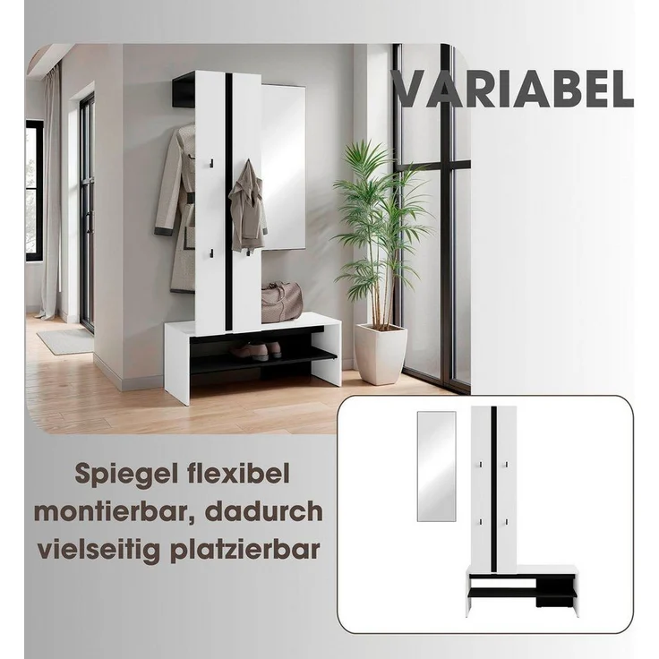 byLIVING Kompaktgarderobe Dielen - Set Nante (2-St) maximale Ordnung auf wenig Fläche mit Spiegel, Kleiderstange und Haken – Bild 2