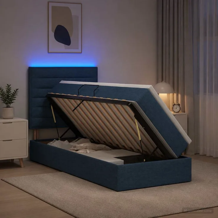 vidaXL LED-Speicherbett mit Matratze Blau 100 x 200 cm Stoff 3459866