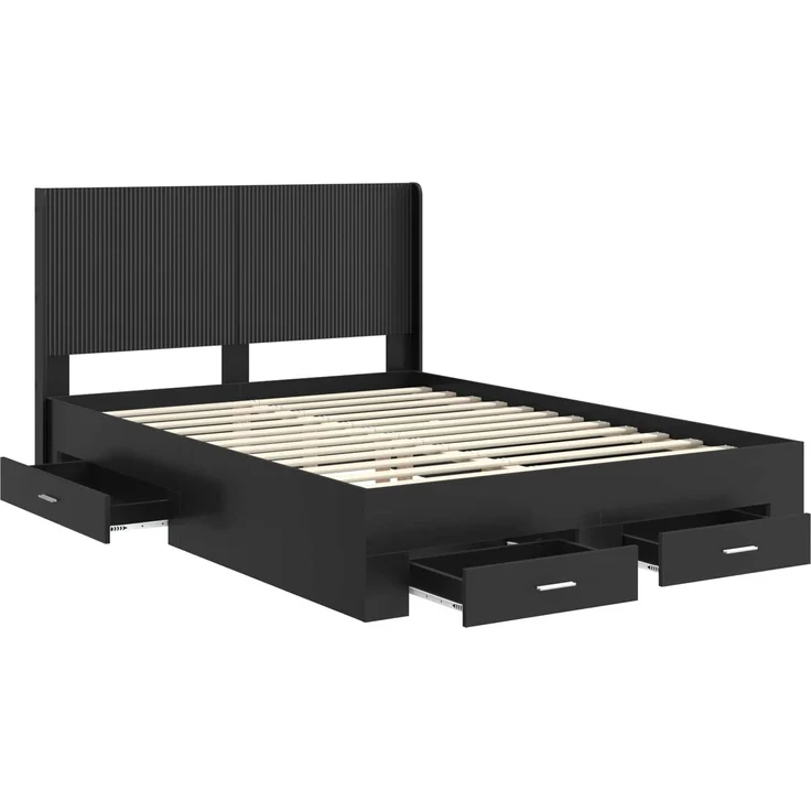 vidaXL Bettgestell mit Stauraum und Kopfteil Schwarz 135 x 190 cm 3414118 – Bild 5