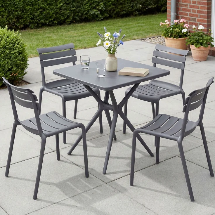 Gartenmöbel-Set KLARA mit 4 Stühlen - 190x190x82cm, Kunststoff, Dunkelgrau | Balkonset Gartenset Tisch mit Stühlen Bistroset Outdoor – Bild 4