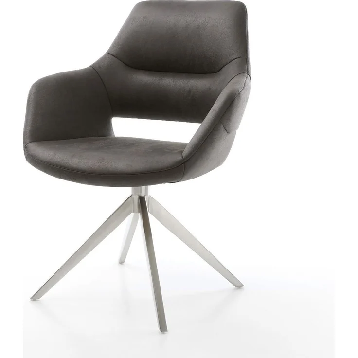 Drehstuhl Yago-Flex mit Armlehnen Mikrofaser Anthrazit Vintage Kreuzgestell breit Edelstahl 360° drehbar Wippfunktion Taschenfederkern – Bild 1