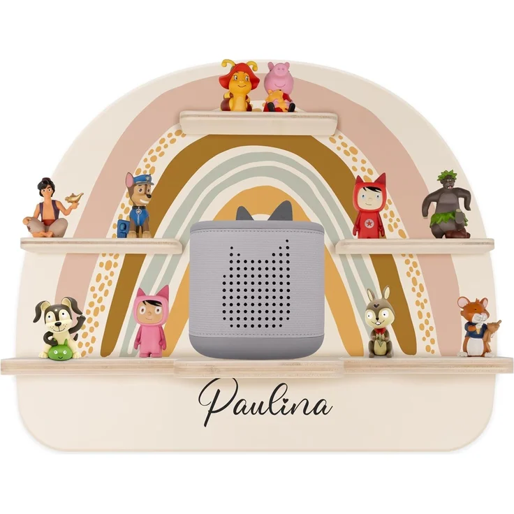 Kidsmood - Tonie Regal personalisiert mit Namen – Wandregal für Toniebox 2 & Figuren | Abgerundete Ecken & Kanten Inkl. Metallplättchen für Tonie Hörfiguren | Kinderzimmer Regal für Mädchen & Jungen