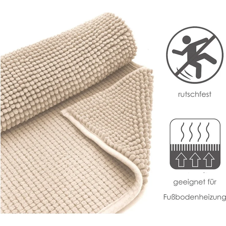heimtexland Badematte Badvorleger Chenille Badteppich Duschvorleger, rutschhemmend beschichtet, Fußbodenheizung geeignet, schnell trocknend, strapazierfähig, fußbodenheizungsgeeignet, rutschfest, saugstark, Polyester, rund, Rund 60 cm, Hochflor, super ... – Bild 4