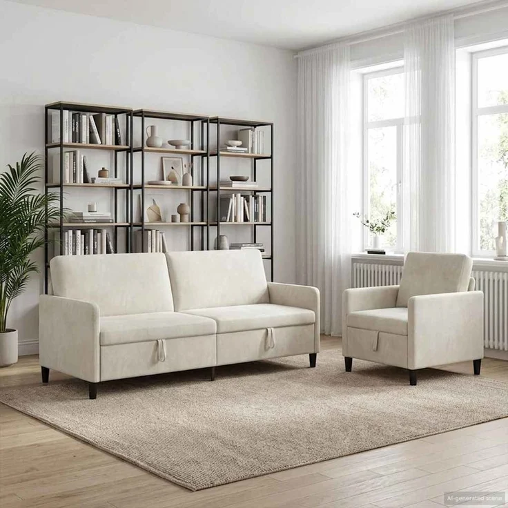 vidaXL Sofa Set mit Stauraum 2 stk. Creme Polyester 3429254 – Bild 1