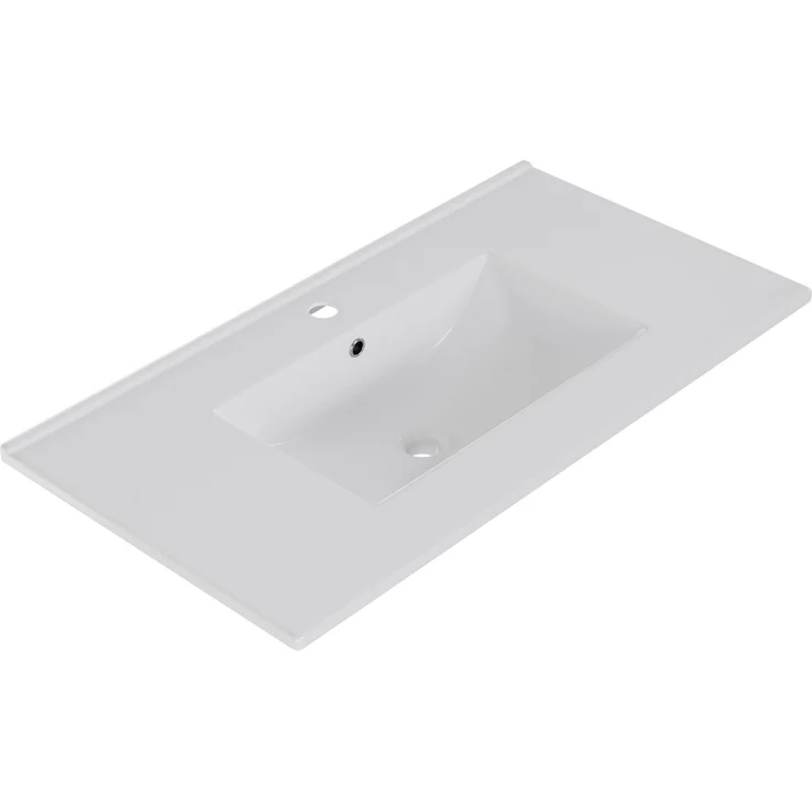 Freistehender Waschtisch 91x46,5x87 cm mit Keramikbecken und Schubladen – Schwarz – Bild 9