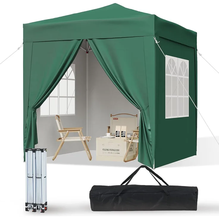 Aoxun Pop Up Pavillon 2x2m Wasserdicht mit 4 Seitenwänden, Metallrahmen-Schutzzelt, Höhe Verstellbar, Faltpavillon 2x2 mit Tragetasche für Camping Party, Grün