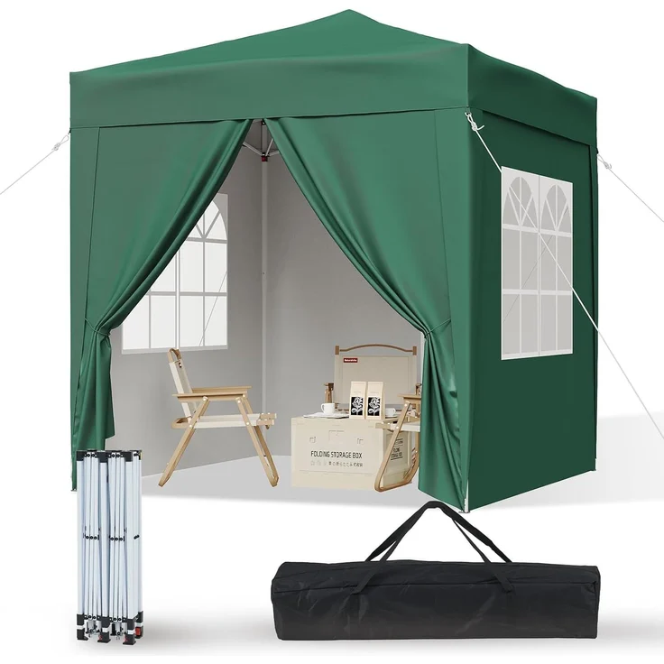 Aoxun Pop Up Pavillon 2x2m Wasserdicht mit 4 Seitenwänden, Metallrahmen-Schutzzelt, Höhe Verstellbar, Faltpavillon 2x2 mit Tragetasche für Camping Party, Grün – Bild 1