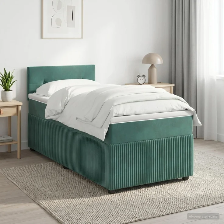 vidaXL Boxspringbett mit Matratze Dunkelgrün 100 x 200 cm Samt 3451622 – Bild 1