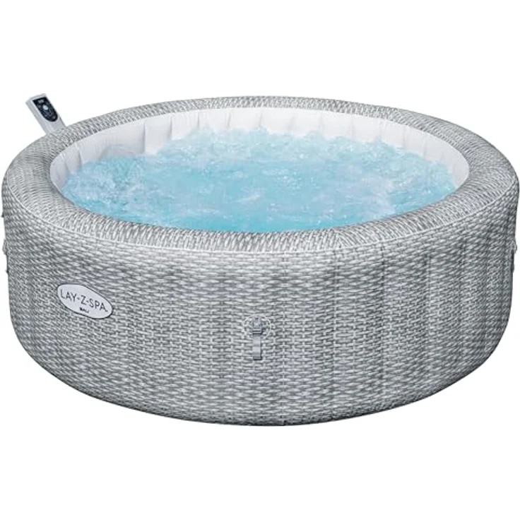 Bestway LAY-Z-SPA Energiespar-Whirlpool Bali AirJet mit App-Steuerung, integrierter UltraFit-Pumpeneinheit, für 6 Personen, 196 x 71 cm, Rattan-Optik (Lichtgrau) – Bild 8