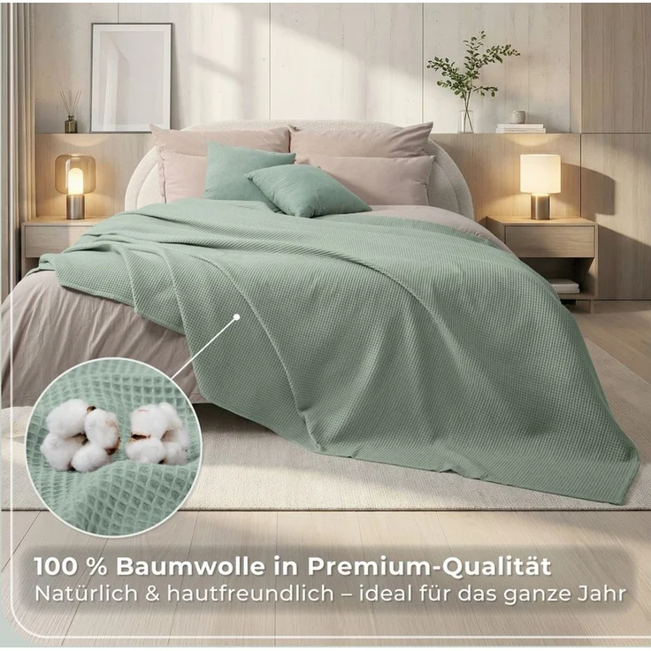 Laynenburg Tagesdecke Waffelpique aus 100% Baumwolle – Baumwolldecke, Kuscheldecke, Wohndecke als Sommerdecke, Bett-Überwurf, Couch-Überwurf, Sofa-Decke – Bild 3