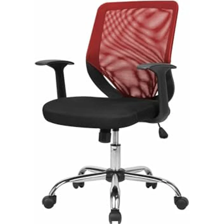 Dmora Bürostuhl Albany, Chefsessel aus Netzstoff mit Armlehnen, ergonomischer Bürositz, 60 x 54 x 90/98 cm, Schwarz und Rot – Bild 2