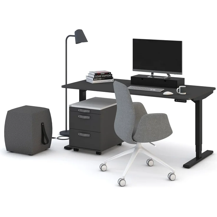 ASSMANN Elektrisch höhenverstellbarer Schreibtisch Y-Line Curved 140x80cm Anthrazit Schwarz Metall Holz – Bild 10