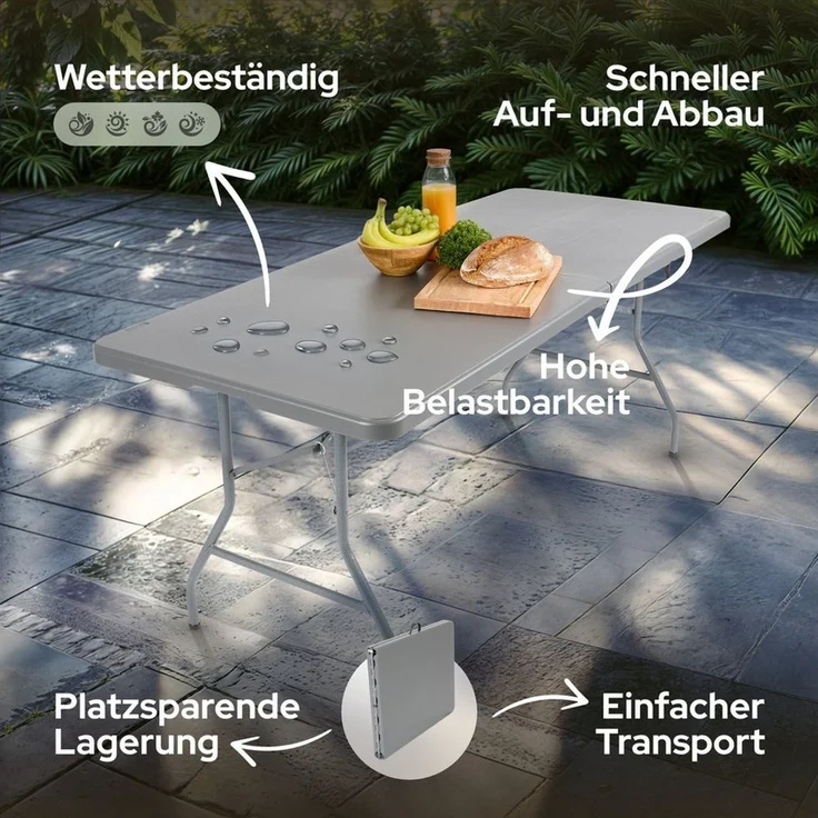 Arebos Klapptisch 182 x 74 x 74 cm Campingtisch Partytisch Gartentisch Buffettisch – Bild 3