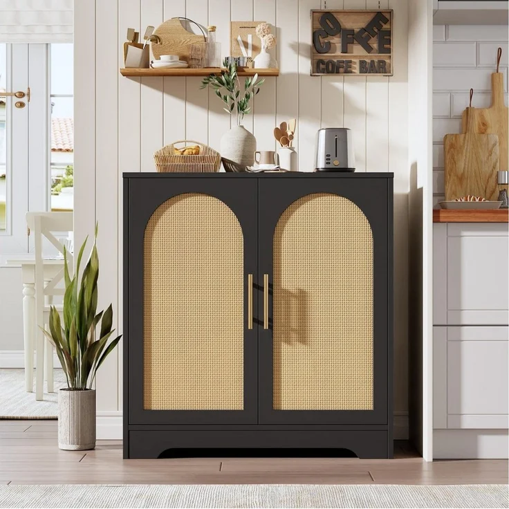 GarveeMore Sideboard Sideboard Buffet Schrank mit Aufbewahrung mit Rattan Türen – Bild 5