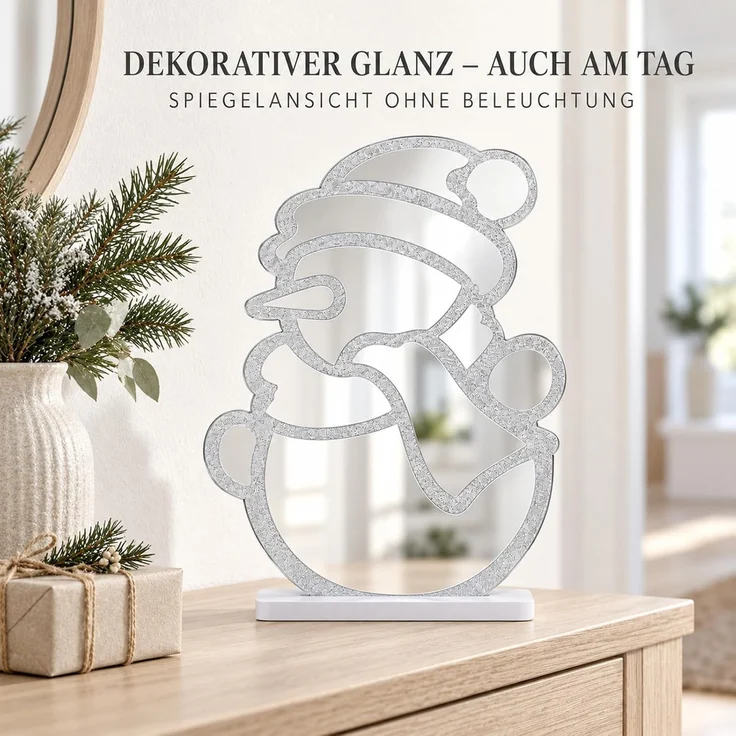 LED Infinity Spiegel Schneemann 28 cm mit Timer, bunte Weihnachtsdeko innen – Bild 7