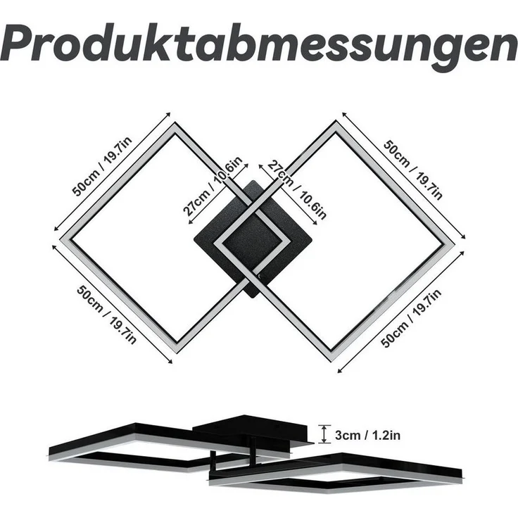 FIVMEN Deckenleuchte LED Deckenlampe Licht Lampen Badezimmer Wohnzimmerlampe Quadrat, 72W, Für Wohnzimmer Schlafzimmer Büro Arbeitszimmer und Esszimmer – Bild 1