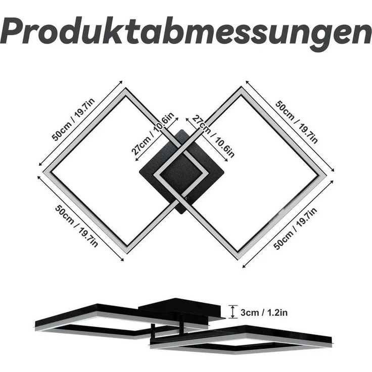 FIVMEN Deckenleuchte LED Deckenlampe Licht Lampen Badezimmer Wohnzimmerlampe Quadrat, 72W, Für Wohnzimmer Schlafzimmer Büro Arbeitszimmer und Esszimmer