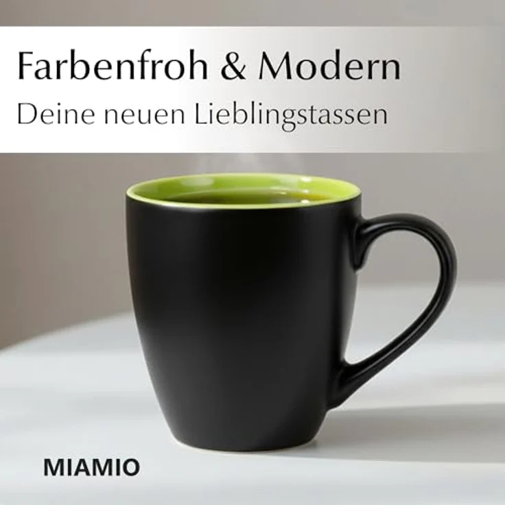 MiaMio Tasse MIAMIO - 6 x 350 ml Kaffeetassen Set Außen Schwarz Innen Farbig – Bild 4