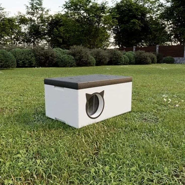 QLS Tierhaus Styropor Katzenhaus 58x38 cm, Wetterfest mit Vorhang Outdoor Tiere – Bild 5