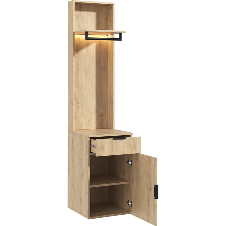 Garderobenschrank aus MDF mit LED-Kleiderstange & Schmuckschublade, 45x47x200 cm, Eiche – Bild 5