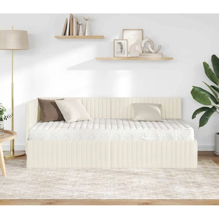 vidaXL Eckbettgestell mit Matratze 2 pcs Creme Samt 3393815 – Bild 3