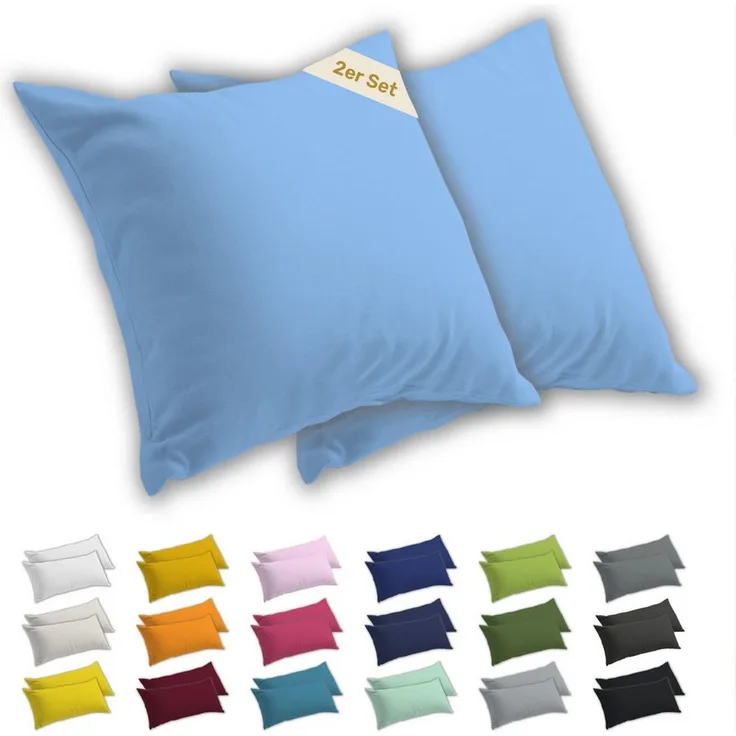 Lavea Kissenbezug 2er Set Kissenhülle Jersey, 100% Baumwolle, Kissenbezüge, (2 Stück), allergikerfreundlich - sicherer YKK-Reißverschluss - waschbar 60°C