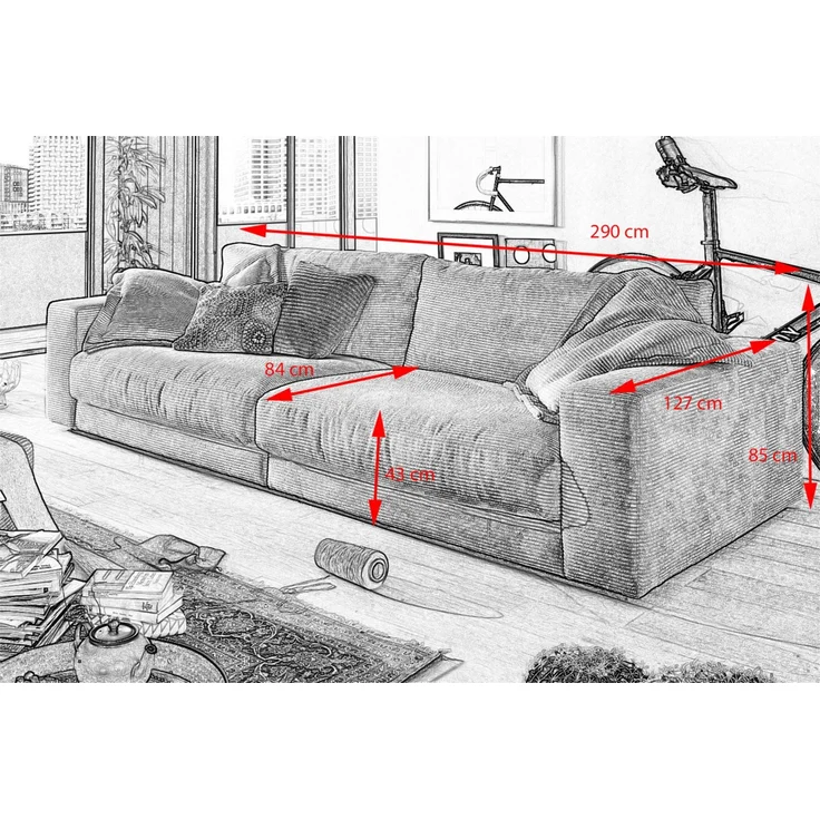 KAWOLA Sofa MADELINE 3-Sitzer Cord hellgrau 85 x 127 x 290 cm – Bild 9