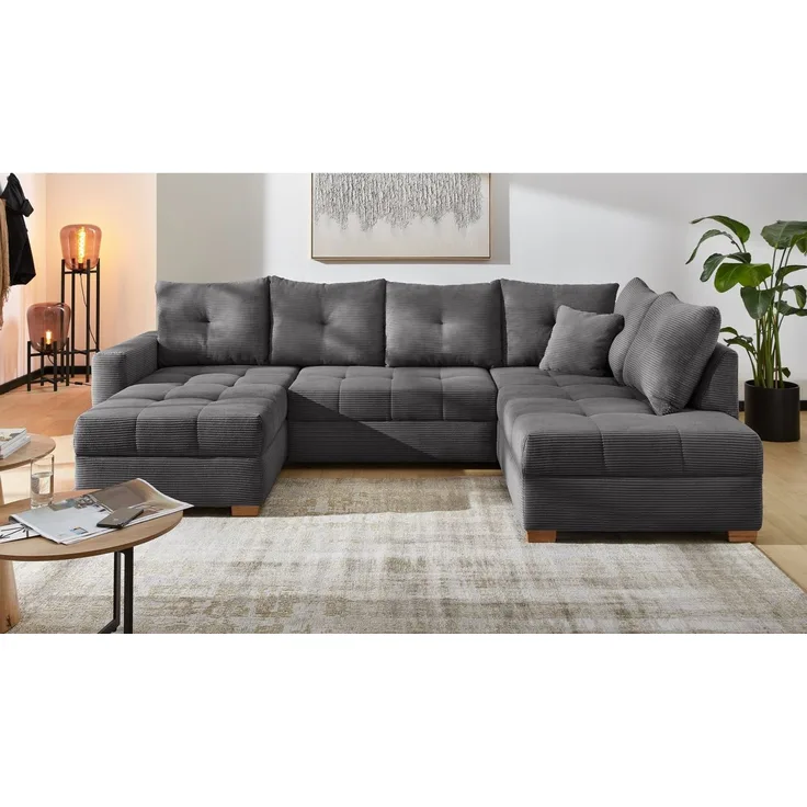Jockenhöfer Gruppe Wohnlandschaft Abby U-Form, B: 313 cm, mit Bettfunktion, Bettkasten & Zierkissen