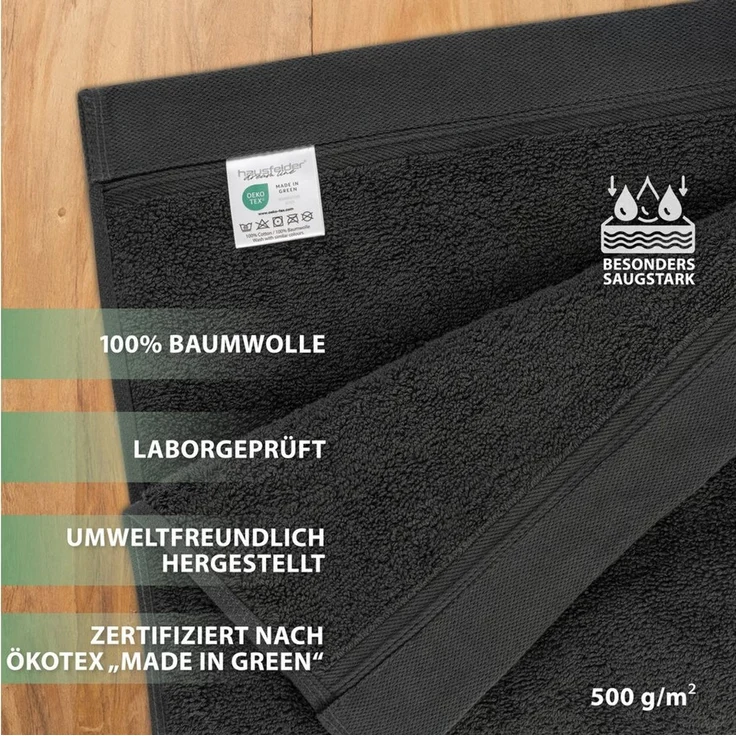 Hausfelder Handtücher Handtücher Set (Anthrazit, 6 Gästehandtücher 50x30cm), (Set, 6-St), Maschinenwaschbar bis 60°C, bügelfrei und trocknergeeignet. – Bild 2