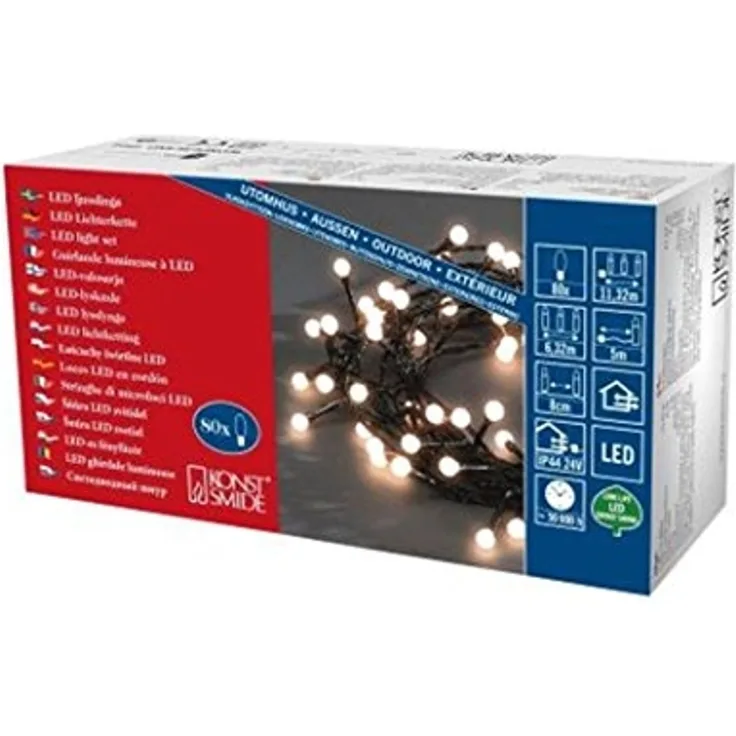 KONSTSMIDE No. 3691-107 LED Globelichterkette runde Dioden 80 warmweiße Dioden IP44