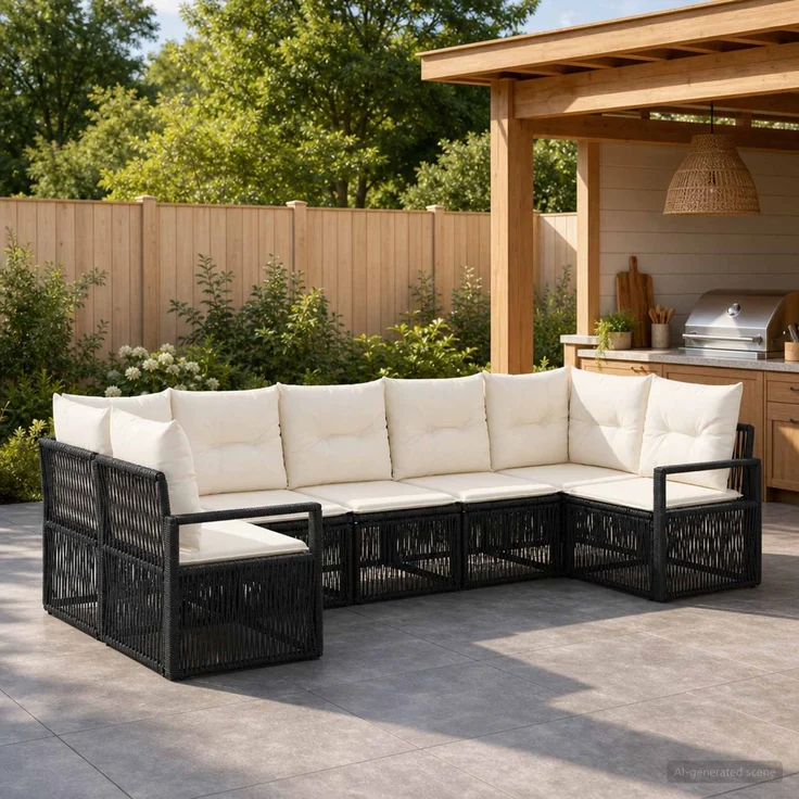 vidaXL Gartensofa-set 7 stk. 7-Sitzanzahl Schwarz Poly-Rattan 3435811 – Bild 1