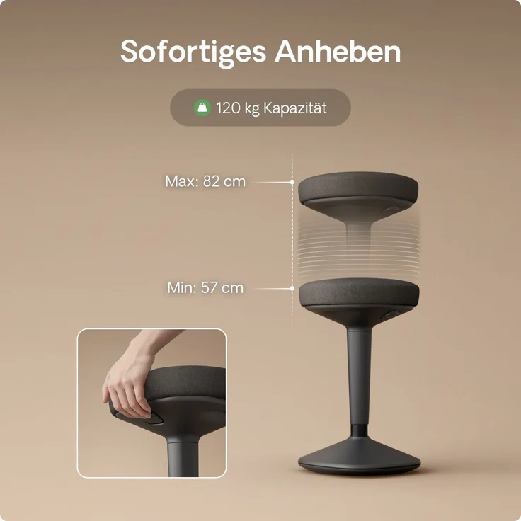 Ergonomischer Balancehocker Desktronic – Höhenverstellbarer Stehhocker für Homeoffice & Stehschreibtisch, Aktivsitz-Hocker mit Wippfunktion, rutschfester Standfuß – Schwarz – Bild 7