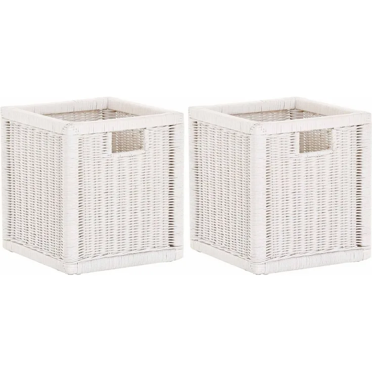 Krines Home Regalkorb Set/2 Regalkorb Aufbewahrungskorb geflochten Rattan (Quadratisch) (2-teiliges Set), Korbset Aufbewahrung Regal Schrankkorb Korb, ca. 28 x 29 x 30 cm