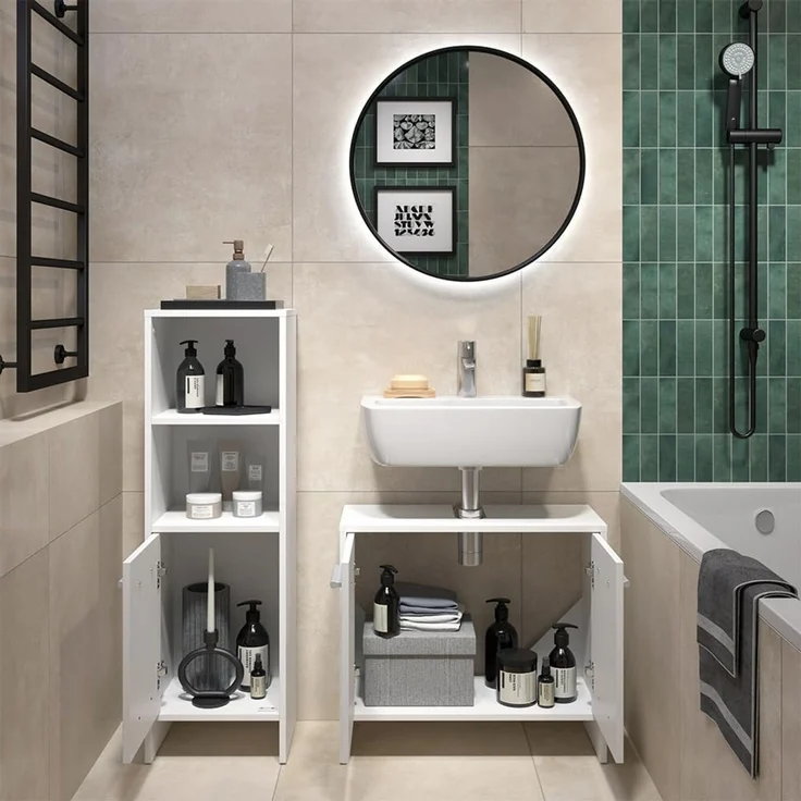 Badezimmermöbel-Set Karli Weiß 2-teilig Vicco – Bild 7