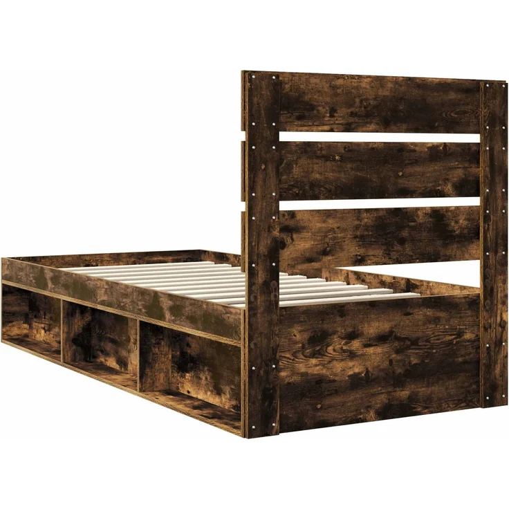 vidaXL Bettrahmen Geräucherte Eiche 90 x 190 cm Massives Kiefernholz 3411796 – Bild 8