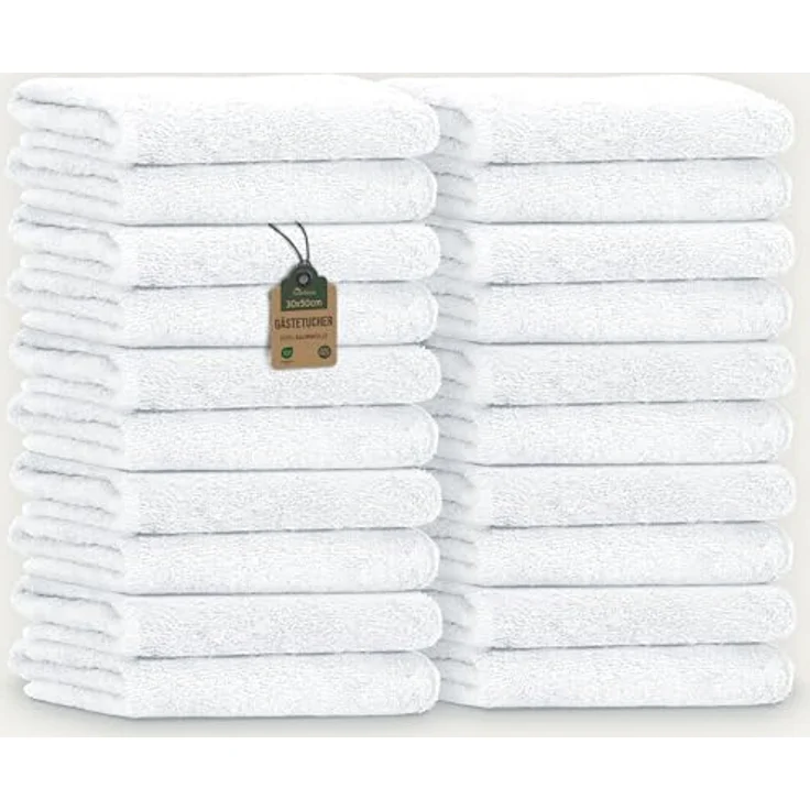 NatureMark Gästetücher – 20er Pack (30x50 cm), 100% Baumwolle, Oeko-TEX Zertifiziert, weich, saugfähig und pflegeleicht – Für Bad, Gäste & Spa – Weiß – Bild 2