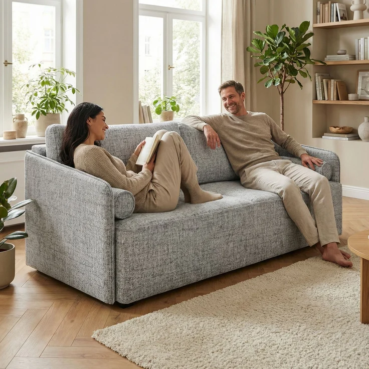 Wohnero 24 Erica Lux Premium Schlafsofa 202x93 cm mit Bettkasten & DL-Funktion – 145x192 cm Liegefläche, 3-Sitzer Sofa mit Bonellfeder - Hellgrau – Bild 1