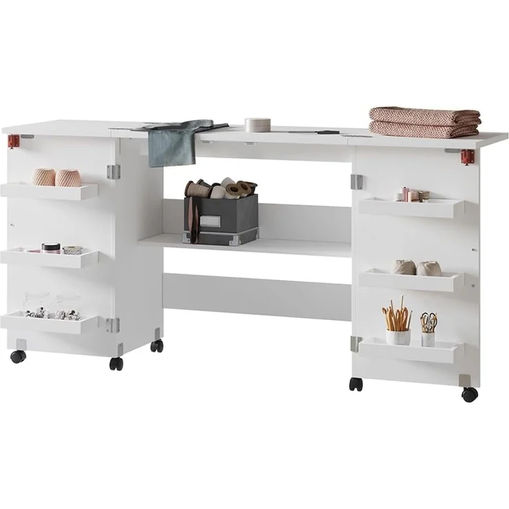 Nähtisch Carmen Weiß 160 x 80.2 cm mit 6 Regalfächer Vicco – Bild 6