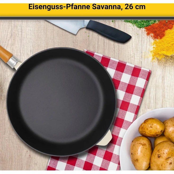 Krüger Bratpfanne Einsenguss Pfanne SAVANNA, Gusseisen (1-tlg), für Induktions-Kochfelder geeignet – Bild 2