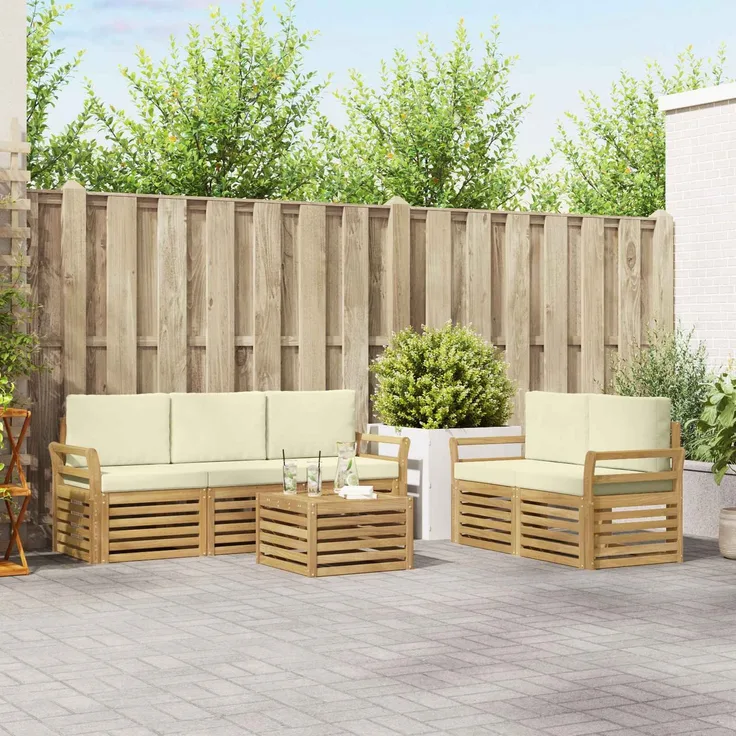 vidaXL Outdoor-Sofagarnitur 6 stk. 5-Sitzer Weiß und Creme Polyester 3391395