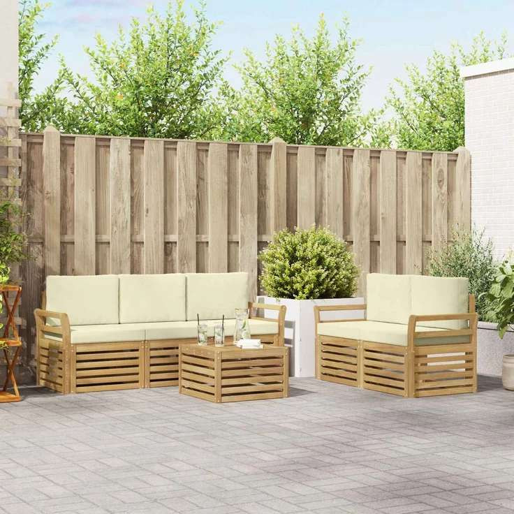 vidaXL Outdoor-Sofagarnitur 6 stk. 5-Sitzer Weiß und Creme Polyester 3391395 – Bild 1