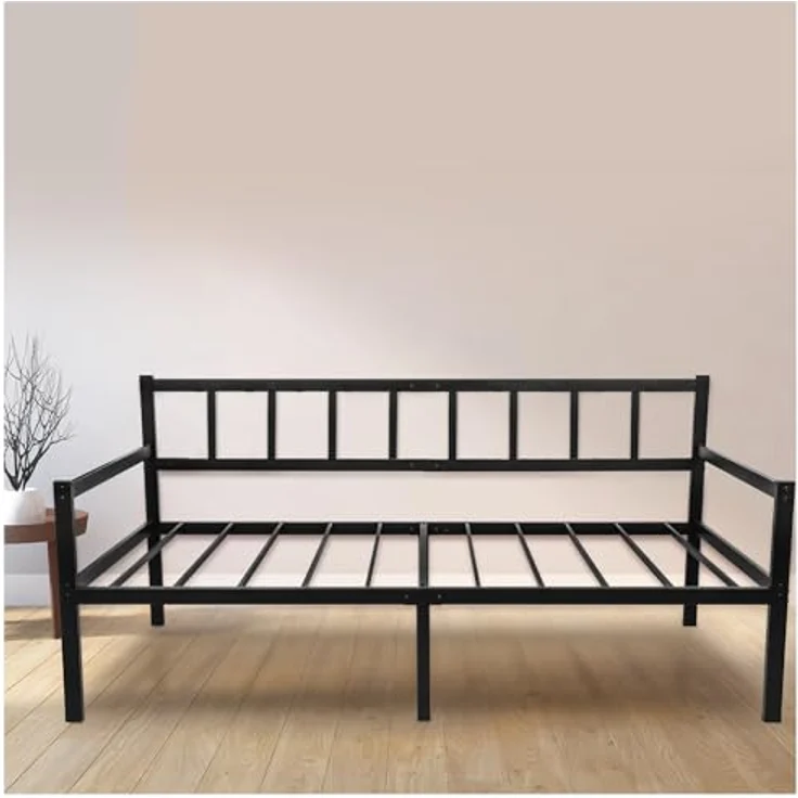 Tagesbett Metallbett 2-1 - Bettsofa 92x192 cm - Bettgestell für Matratzen 90x190 cm - Schlafsofa mit Lattenrost - Bett Bed Frame - Einzellbett - Metall Schwarz – Bild 2