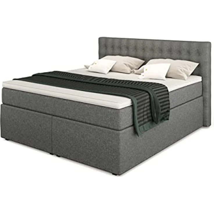 Betten Jumbo King Boxspringbett 160x200 cm 7-Zonen TFK Härtegrad H3 und Visco-Topper | Farbe Hellgrau | div. Größen verfügbar – Bild 4